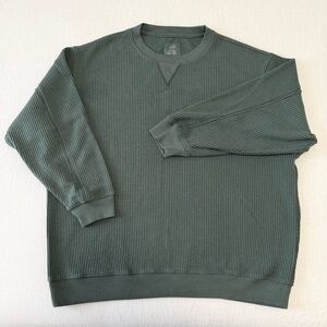 Aerie Green Waffle Knit Crewneck Sweatshirt